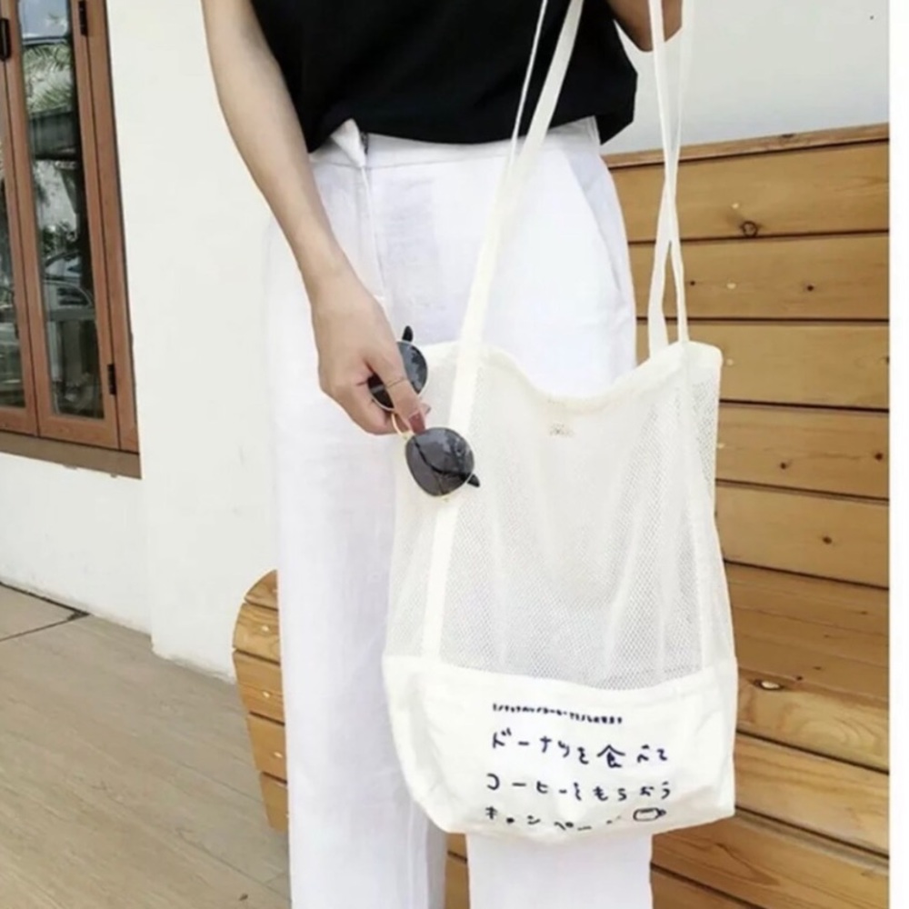 Mesh Tote Bag Japanese White summer bag Multiuse
